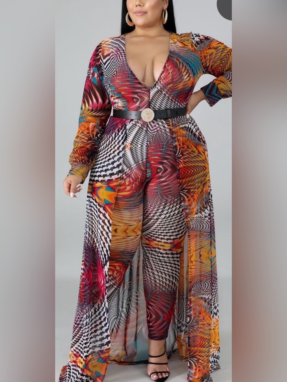 Multi-Color deepneck Abstract Pattern jumpsuit - Picture 5 of 6